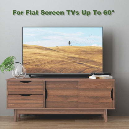 Spacious Media Console TV Stand with Sliding Doors and Drawers for TVs up to 60 Inches in Walnut