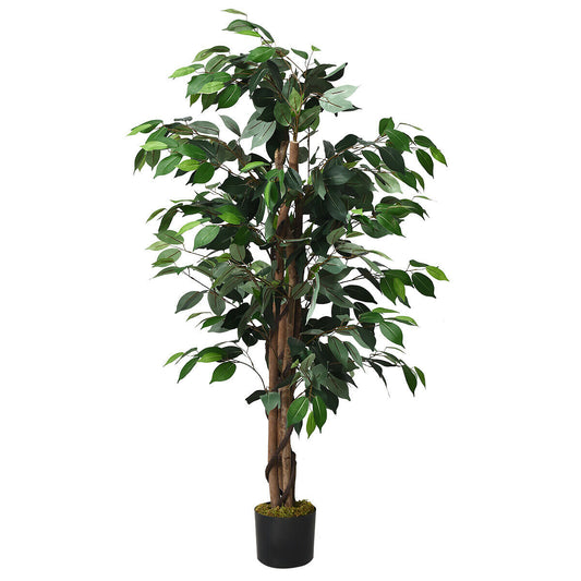 4 Foot Realistic Artificial Ficus Tree with Sturdy Trunks for Indoor & Outdoor Décor