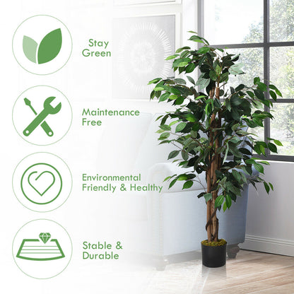 4 Foot Realistic Artificial Ficus Tree with Sturdy Trunks for Indoor & Outdoor Décor