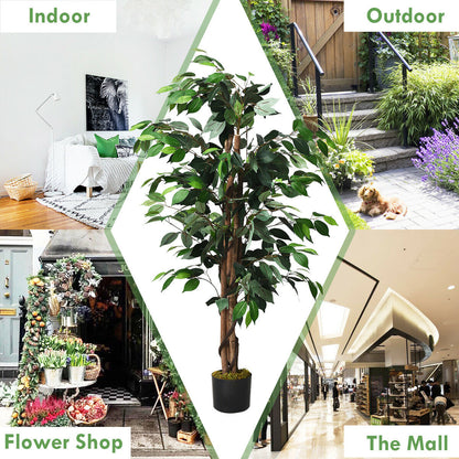 4 Foot Realistic Artificial Ficus Tree with Sturdy Trunks for Indoor & Outdoor Décor