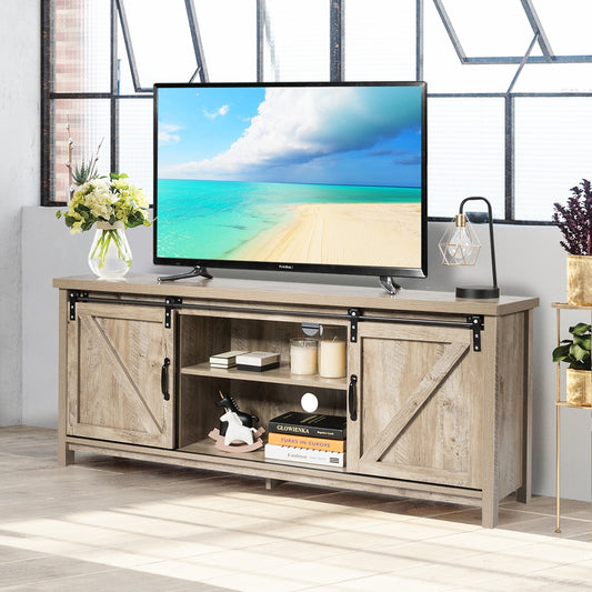 Sliding Barn Door TV Stand and Media Console Cabinet with Storage for TVs up to 65 Inches - Grey