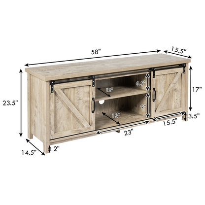 Sliding Barn Door TV Stand and Media Console Cabinet with Storage for TVs up to 65 Inches - Grey