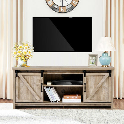 Sliding Barn Door TV Stand and Media Console Cabinet with Storage for TVs up to 65 Inches - Grey