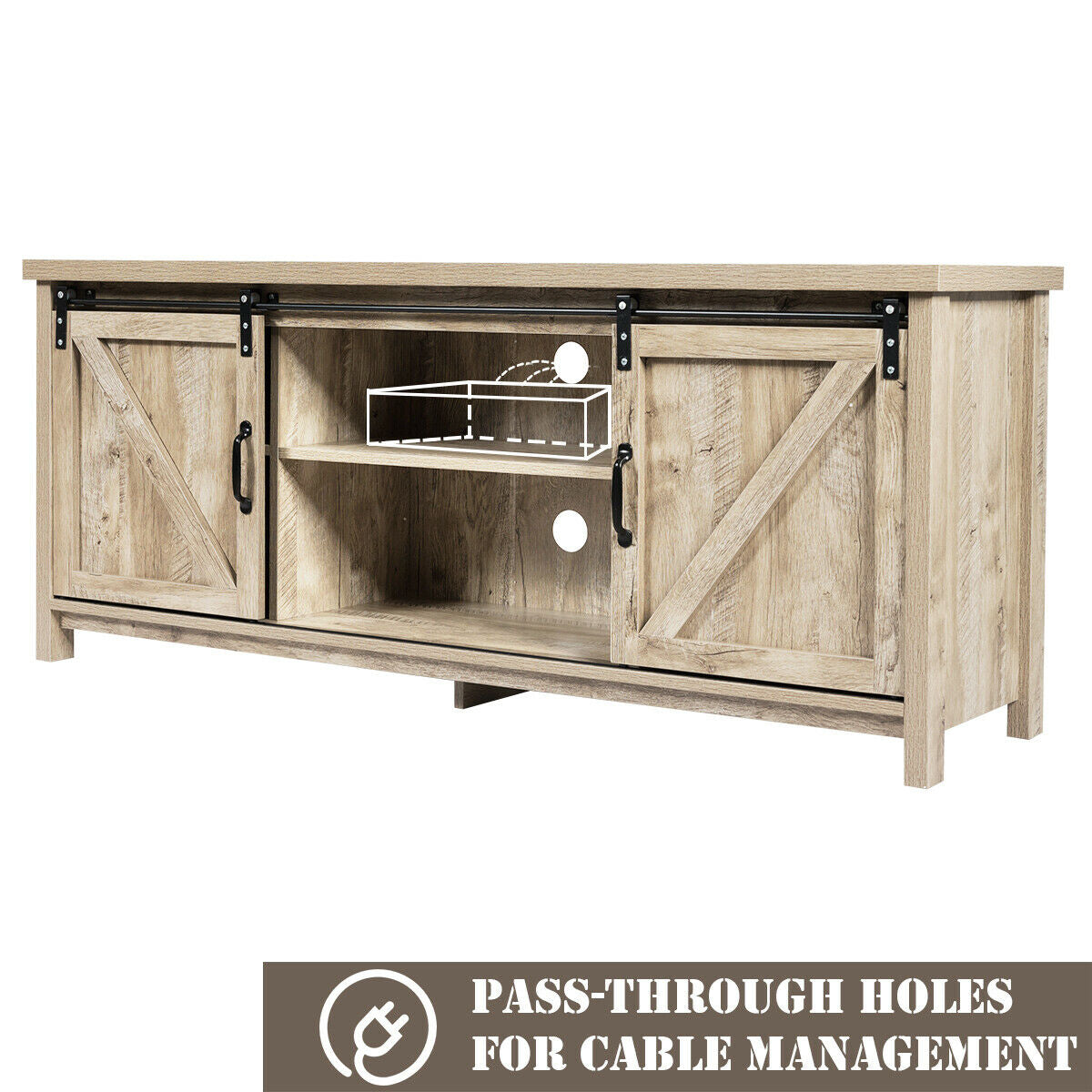Sliding Barn Door TV Stand and Media Console Cabinet with Storage for TVs up to 65 Inches - Grey