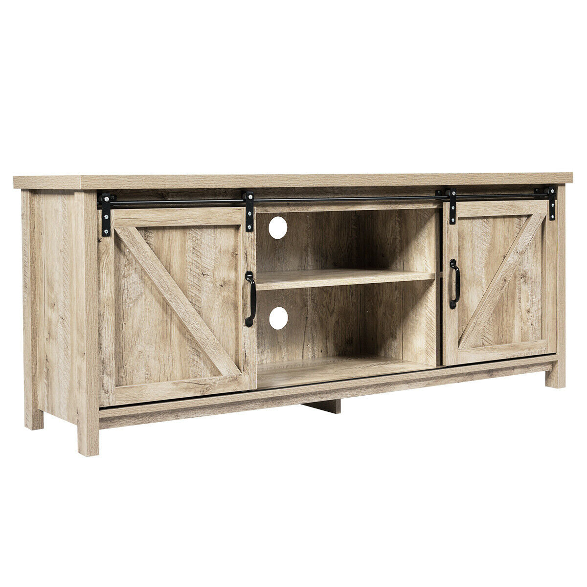 Sliding Barn Door TV Stand and Media Console Cabinet with Storage for TVs up to 65 Inches - Grey