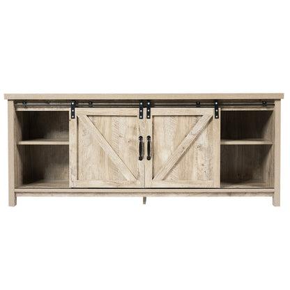 Sliding Barn Door TV Stand and Media Console Cabinet with Storage for TVs up to 65 Inches - Grey