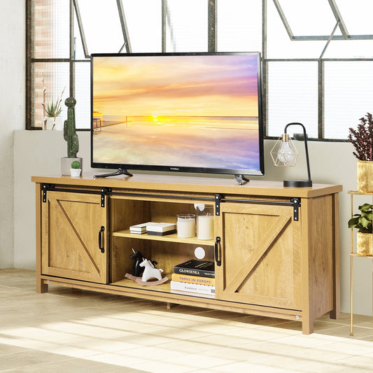 Sliding Barn Door TV Stand and Media Console Cabinet with Storage for TVs up to 65 Inches - Oak