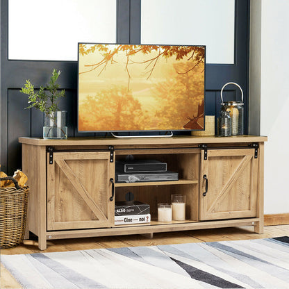 Sliding Barn Door TV Stand and Media Console Cabinet with Storage for TVs up to 65 Inches - Oak