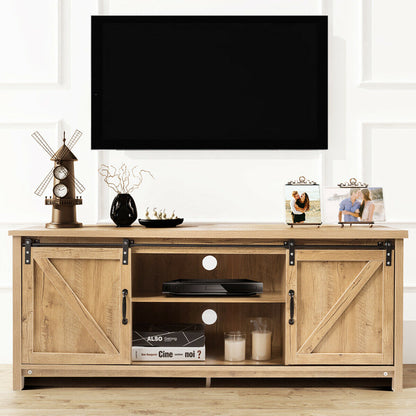 Sliding Barn Door TV Stand and Media Console Cabinet with Storage for TVs up to 65 Inches - Oak