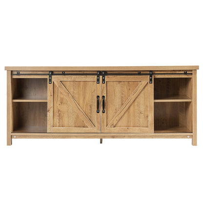 Sliding Barn Door TV Stand and Media Console Cabinet with Storage for TVs up to 65 Inches - Oak