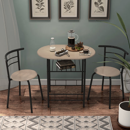 Modern 3 Piece Dining Set with Wine Rack and Two Chairs for Small Kitchen or Apartment - Natural