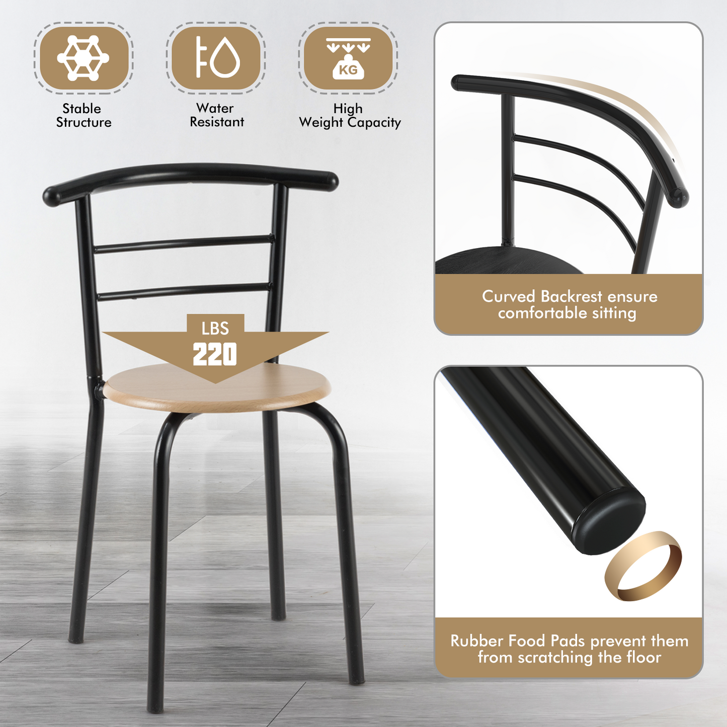 Modern 3 Piece Dining Set with Wine Rack and Two Chairs for Small Kitchen or Apartment - Natural