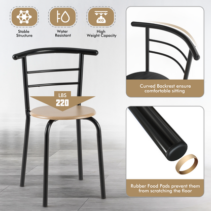 Modern 3 Piece Dining Set with Wine Rack and Two Chairs for Small Kitchen or Apartment - Natural