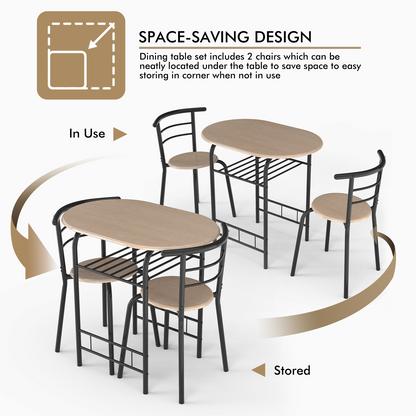 Modern 3 Piece Dining Set with Wine Rack and Two Chairs for Small Kitchen or Apartment - Natural