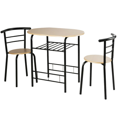 Modern 3 Piece Dining Set with Wine Rack and Two Chairs for Small Kitchen or Apartment - Natural