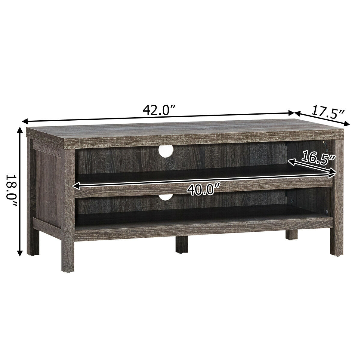 Mid Century Style TV Console with Open Shelves for 45 Inch TVs - Grey