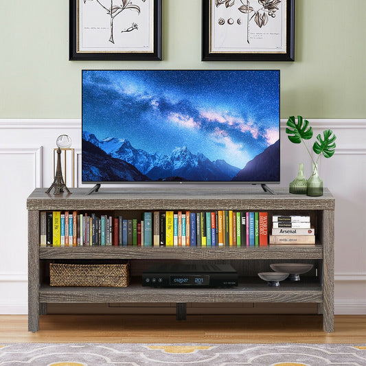 Mid Century Style TV Console with Open Shelves for 45 Inch TVs - Grey