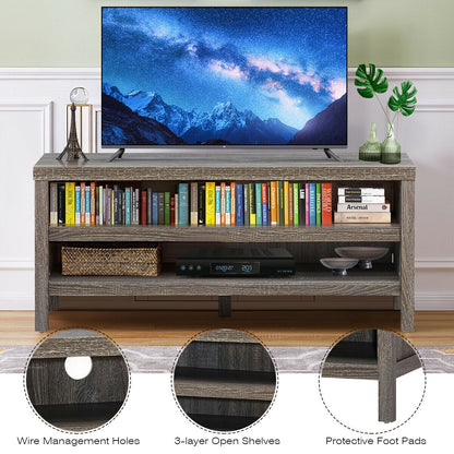 Mid Century Style TV Console with Open Shelves for 45 Inch TVs - Grey