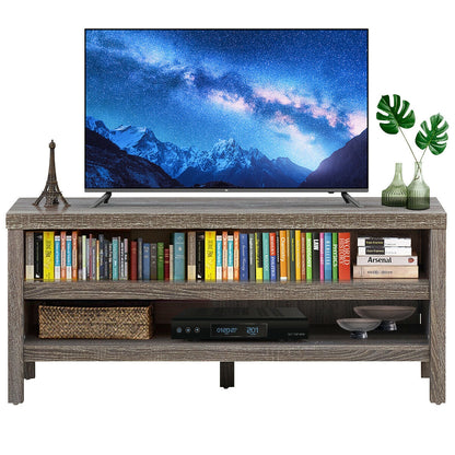 Mid Century Style TV Console with Open Shelves for 45 Inch TVs - Grey