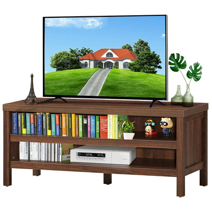 Mid Century Style TV Console with Open Shelves for 45 Inch TVs - Walnut
