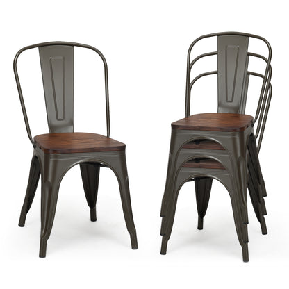 Set of 4 Stackable Metal and Wood Dining Chairs 18 Inch Seat Height - Gunmetal