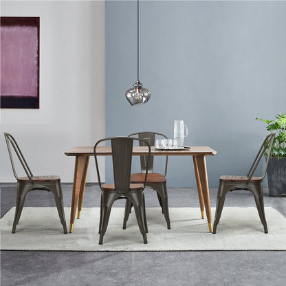 Set of 4 Stackable Metal and Wood Dining Chairs 18 Inch Seat Height - Gunmetal