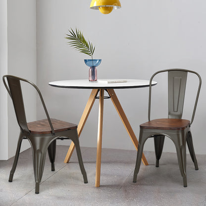 Set of 4 Stackable Metal and Wood Dining Chairs 18 Inch Seat Height - Gunmetal