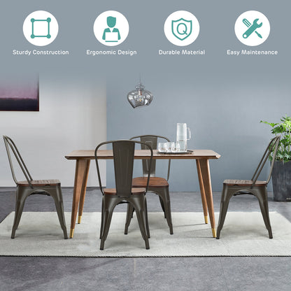 Set of 4 Stackable Metal and Wood Dining Chairs 18 Inch Seat Height - Gunmetal