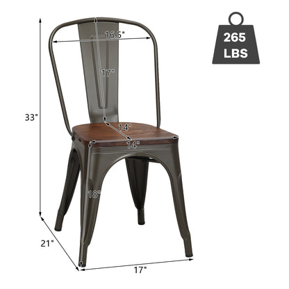 Set of 4 Stackable Metal and Wood Dining Chairs 18 Inch Seat Height - Gunmetal