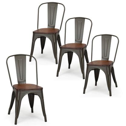 Set of 4 Stackable Metal and Wood Dining Chairs 18 Inch Seat Height - Gunmetal