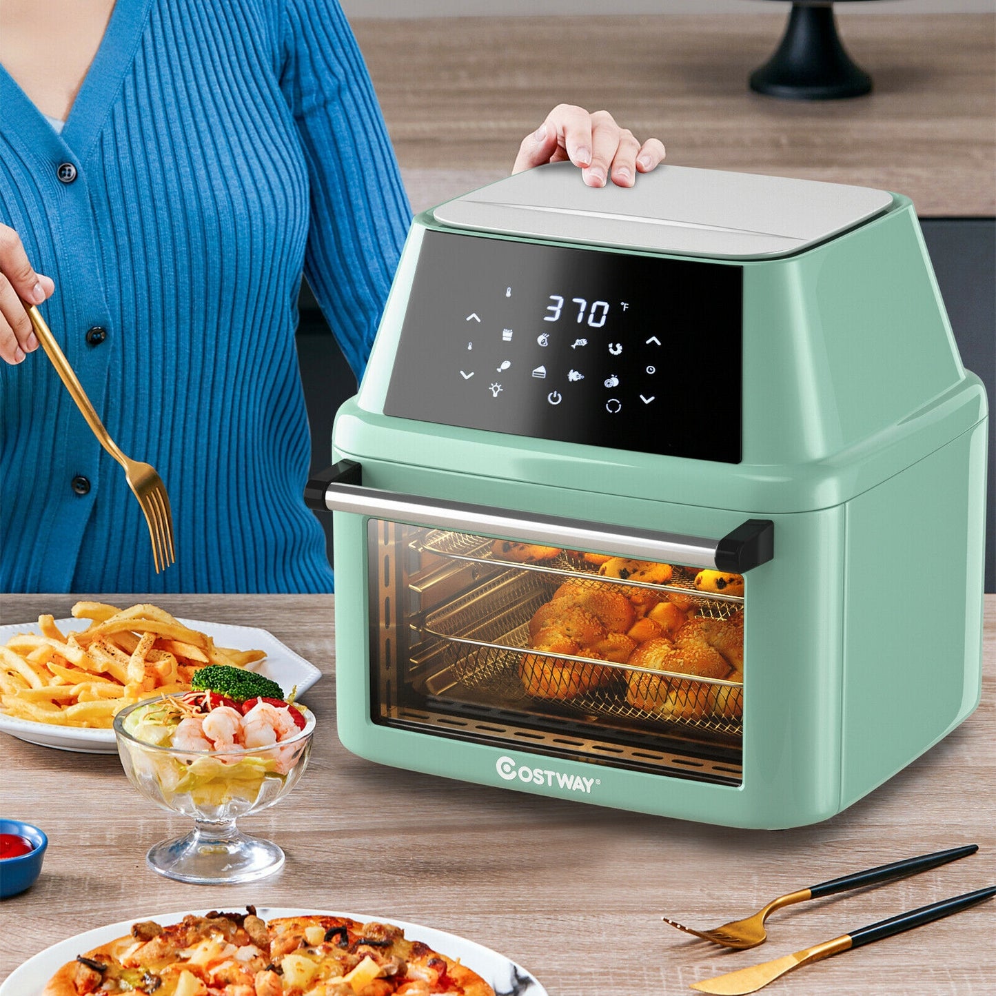 19 Qt 8-in-1 Air Fryer Oven with Rotisserie & Dehydrator - 1800W Versatile Cooking Power