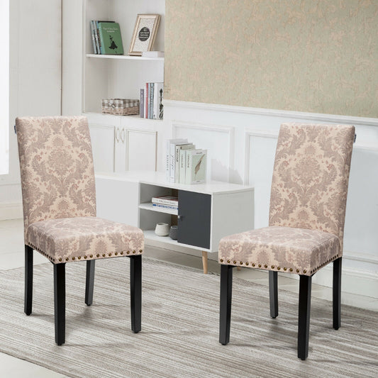 Set of 2 Stylish Upholstered Dining Chairs with Nailhead Accents - Pink