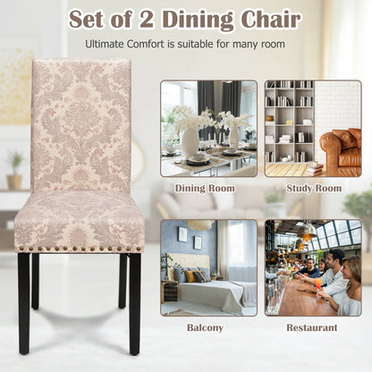 Set of 2 Stylish Upholstered Dining Chairs with Nailhead Accents - Pink