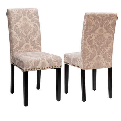 Set of 2 Stylish Upholstered Dining Chairs with Nailhead Accents - Pink