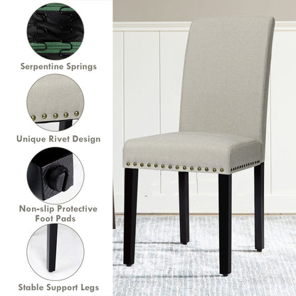 Set of 2 Stylish Upholstered Dining Chairs with Nailhead Accents - Beige