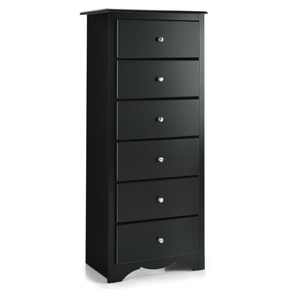 Modern 6 Drawer Bedroom Dresser Cabinet with Vertical Storage – Black
