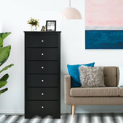 Modern 6 Drawer Bedroom Dresser Cabinet with Vertical Storage – Black