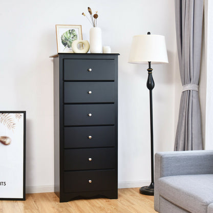 Modern 6 Drawer Bedroom Dresser Cabinet with Vertical Storage – Black