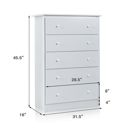 Modern 5-Drawer Vertical Dresser Cabinet – White