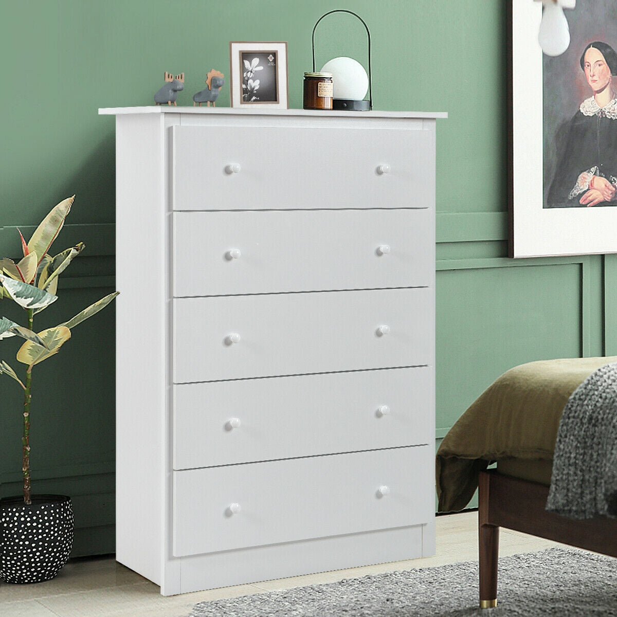 Modern 5-Drawer Vertical Dresser Cabinet – White
