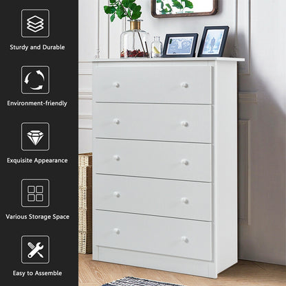 Modern 5-Drawer Vertical Dresser Cabinet – White