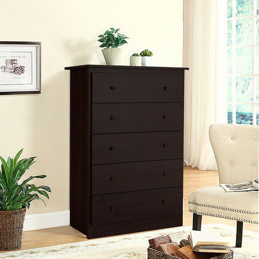Modern 5-Drawer Vertical Dresser Cabinet – Dark Brown