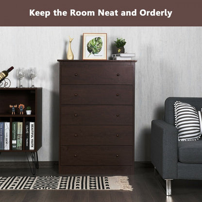 Modern 5-Drawer Vertical Dresser Cabinet – Dark Brown