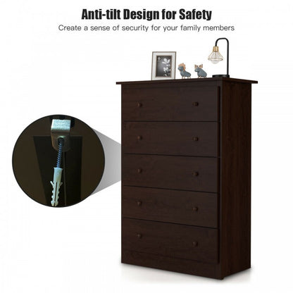Modern 5-Drawer Vertical Dresser Cabinet – Dark Brown