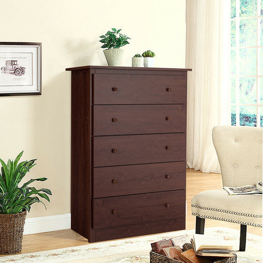 Modern 5-Drawer Vertical Dresser Cabinet – Brown