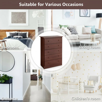 Modern 5-Drawer Vertical Dresser Cabinet – Brown