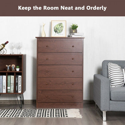 Modern 5-Drawer Vertical Dresser Cabinet – Brown