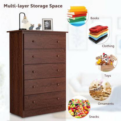 Modern 5-Drawer Vertical Dresser Cabinet – Brown