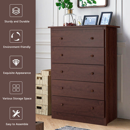 Modern 5-Drawer Vertical Dresser Cabinet – Brown