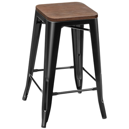 Set of 2 Modern Counter Height Stools with Natural Wooden Seat